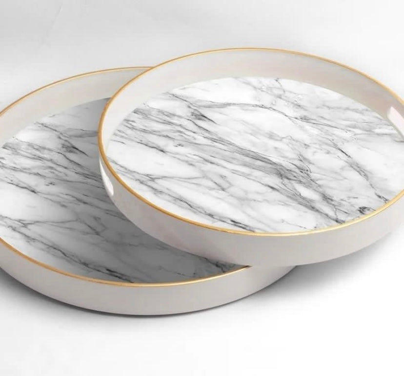 Round Heavy Based Marble Design Trays