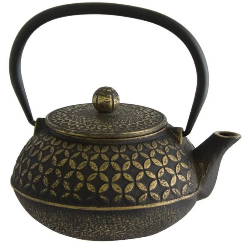 Cast Iron Black & Gold Tea Pot 1L