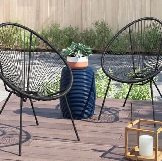 3 Piece Acapulco Chair Lounge Patio Chair With Glass Table Set