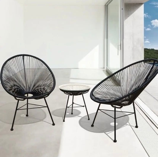 3 Piece Acapulco Chair Lounge Patio Chair With Glass Table Set