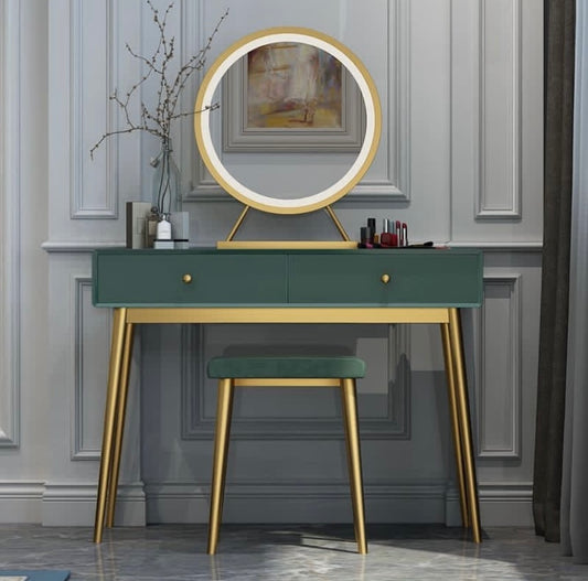 Bottle Green and Gold Dressing Table Set