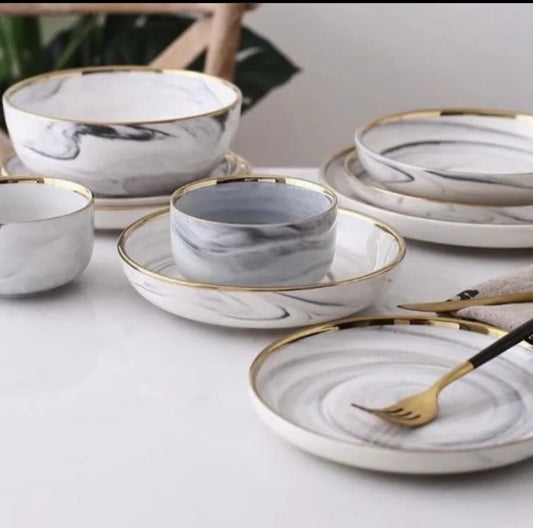 White & Grey Marble Dinnerware 24 Piece