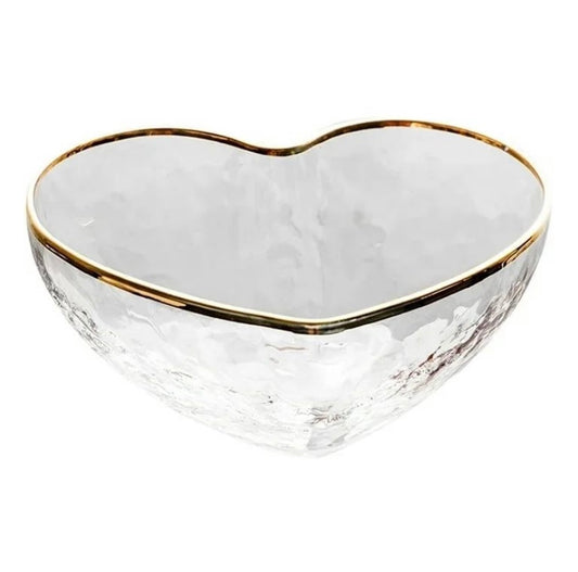 Creative Heart Hammered Gold Edge Glass Bowl Love