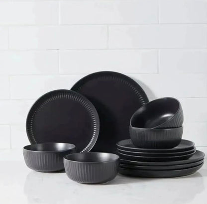 18 PC Matte Black Dinner Set