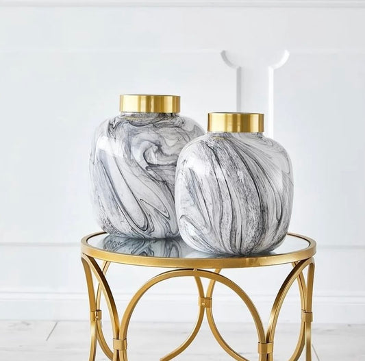 Marble Vase With Gold Metal Trim (22cm)