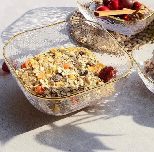 Handmade Gold Rimmed Square Glass Bowls