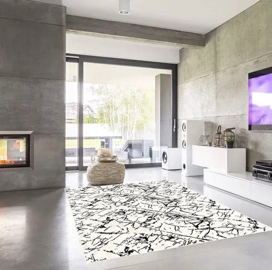 Modern White With Black Splashes Rug